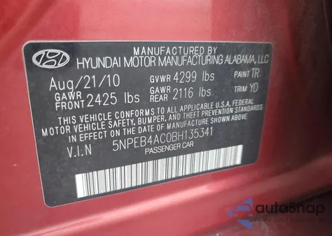 2011 Hyundai Sonata Gls z USA, uszkodzony, nr VIN 5NPEB4AC0BH135341